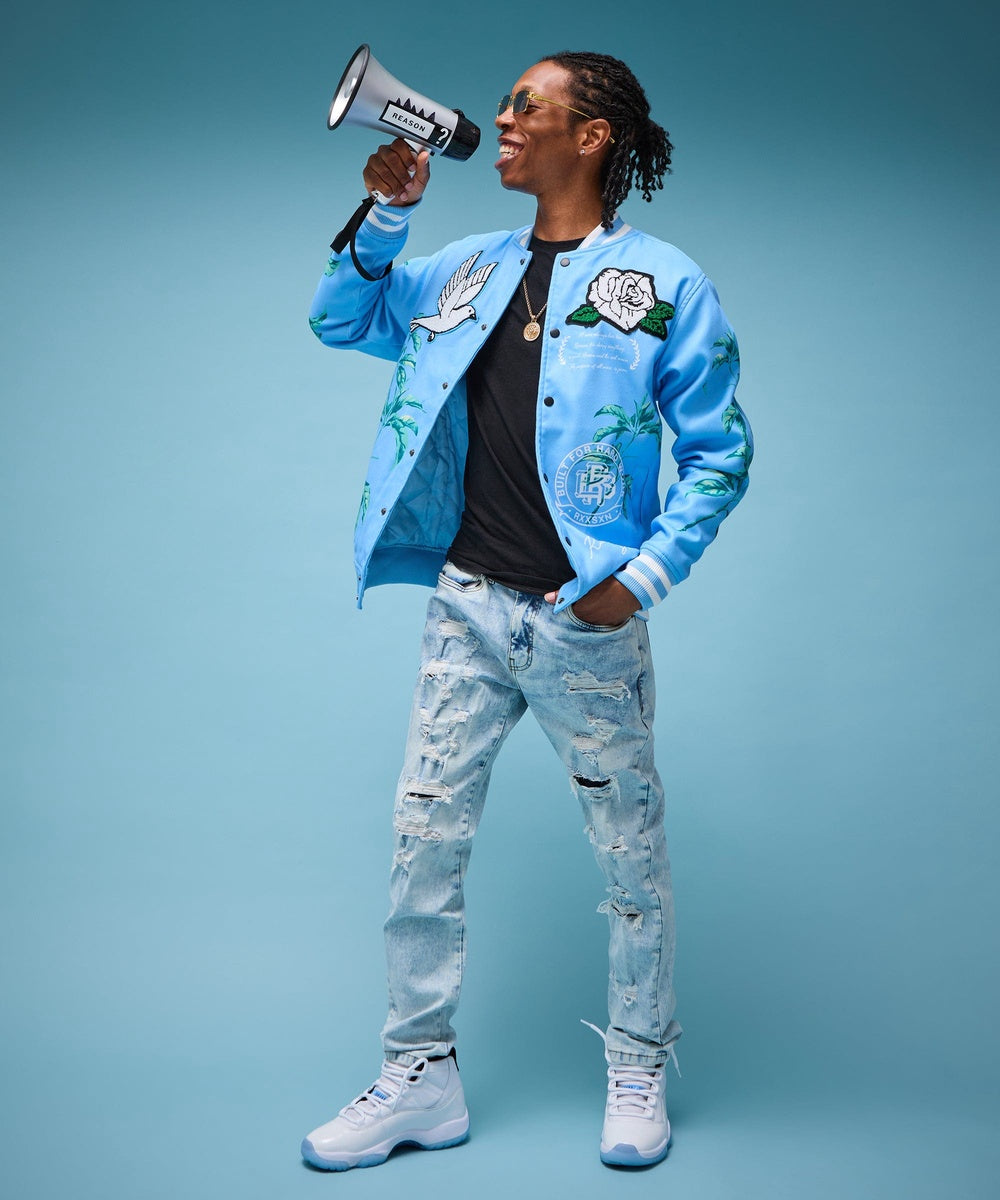 Dove Wool Varsity Jacket - Light Blue