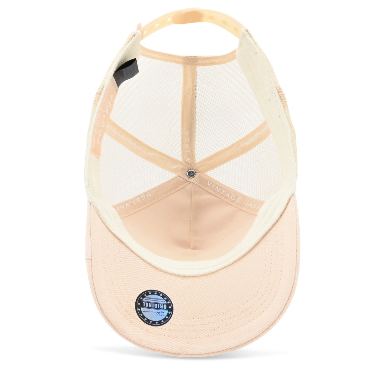 Vintage Havana Trucker Hat for Women & Men – Cream Beige Mesh & Canvas Adjustable Cap With Embroidered Star