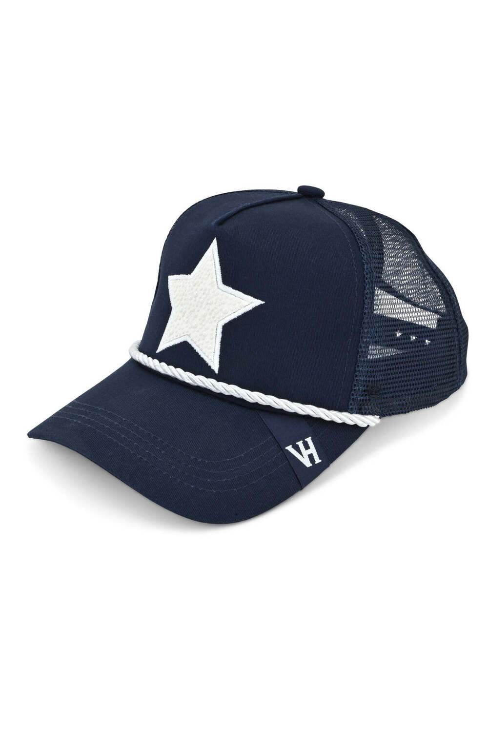 Vintage Havana Vintage Havana Trucker Hat for Women – Navy Mesh & Canvas Adjustable Cap With Pearl Star & Rope