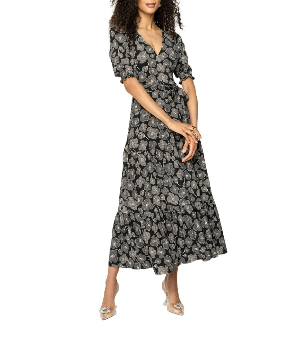 Novelty Floral Black And Egret