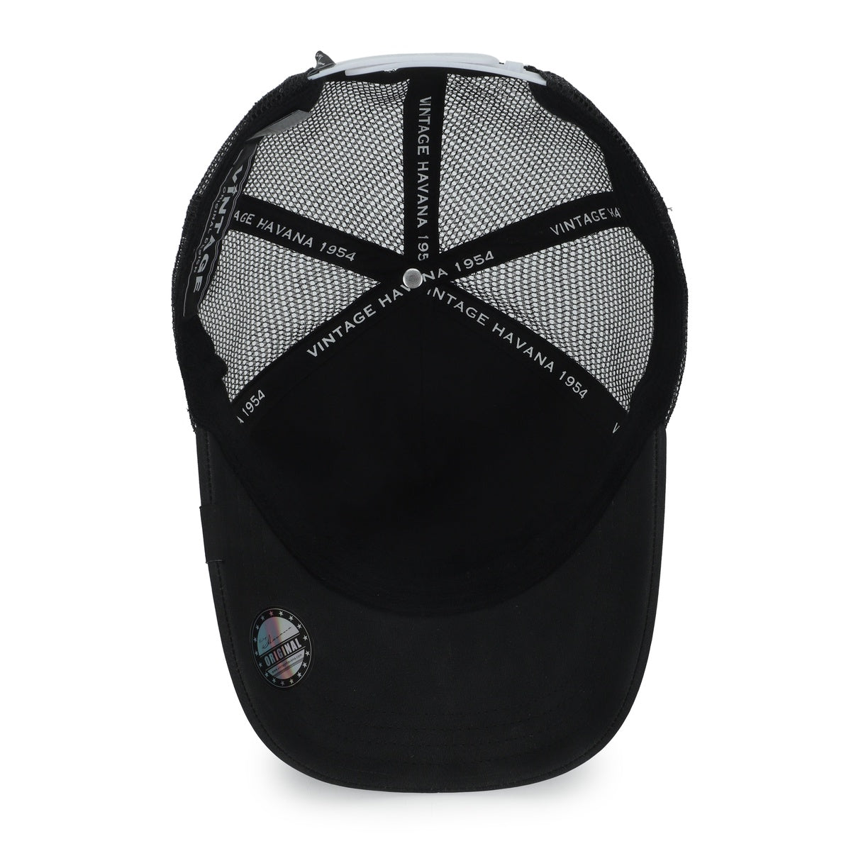 Vintage Havana Trucker Hat for Women & Men – Black Faux Nubuck Leather & Mesh Adjustable Cap With White Cracked Leather Star