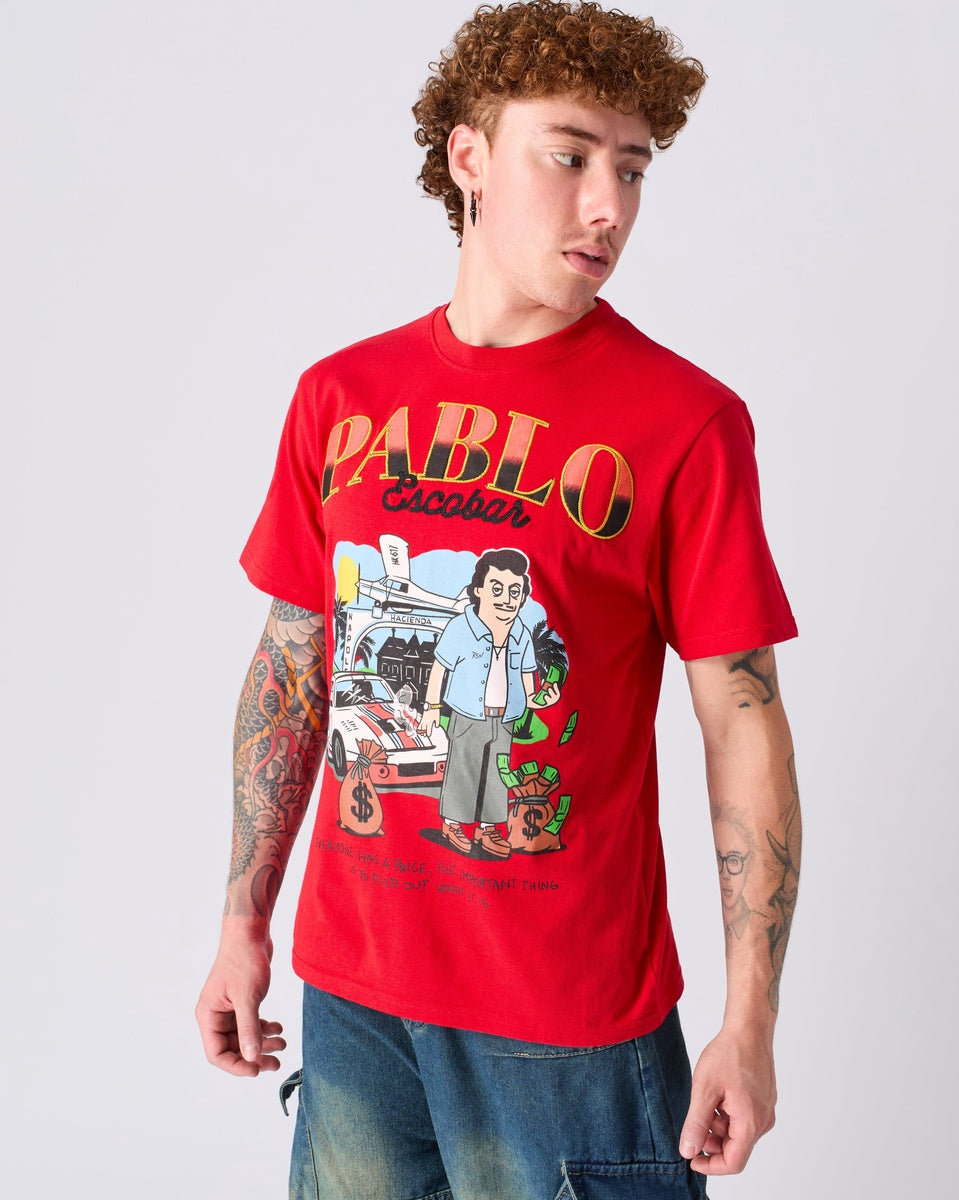 Plus Size Pablo Cartoon Applique Short Sleeve Tee - Red