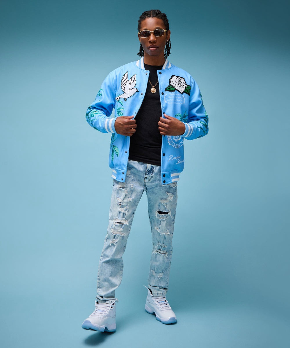 Dove Wool Varsity Jacket - Light Blue