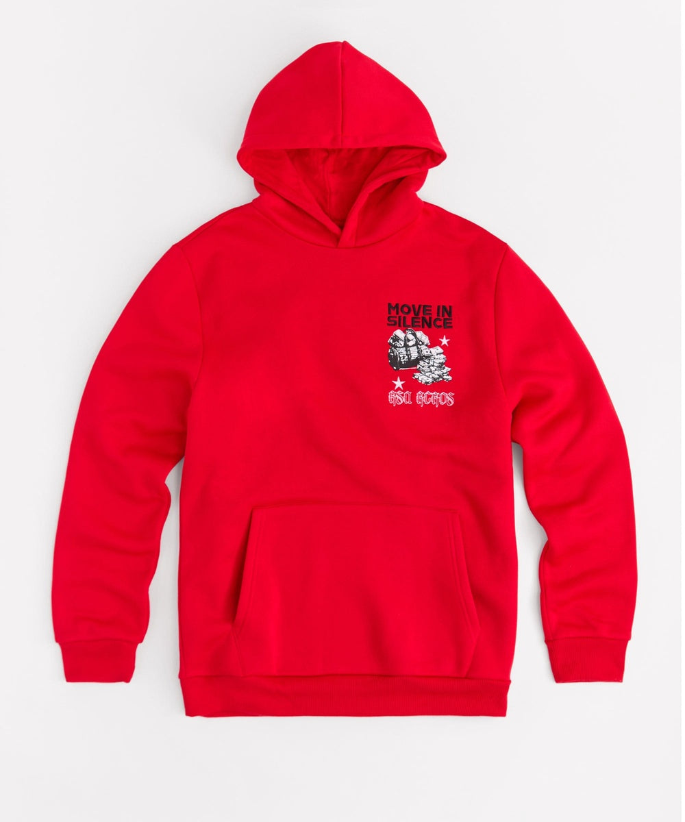 Hustle Over Hype Embroidered Hoodie - Red