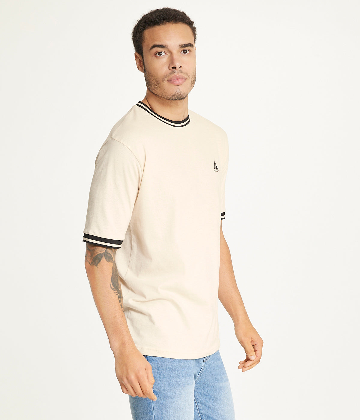 Brooklyn Laundry Men's Contrast Color Embroidery Ringer Tee Shirt