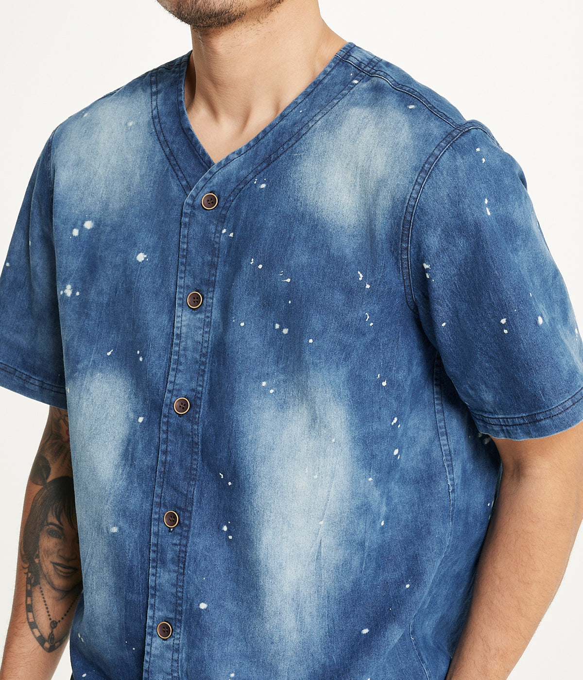 Brooklyn Laundry Men's Baseball Denim Shirt Denim Bleach