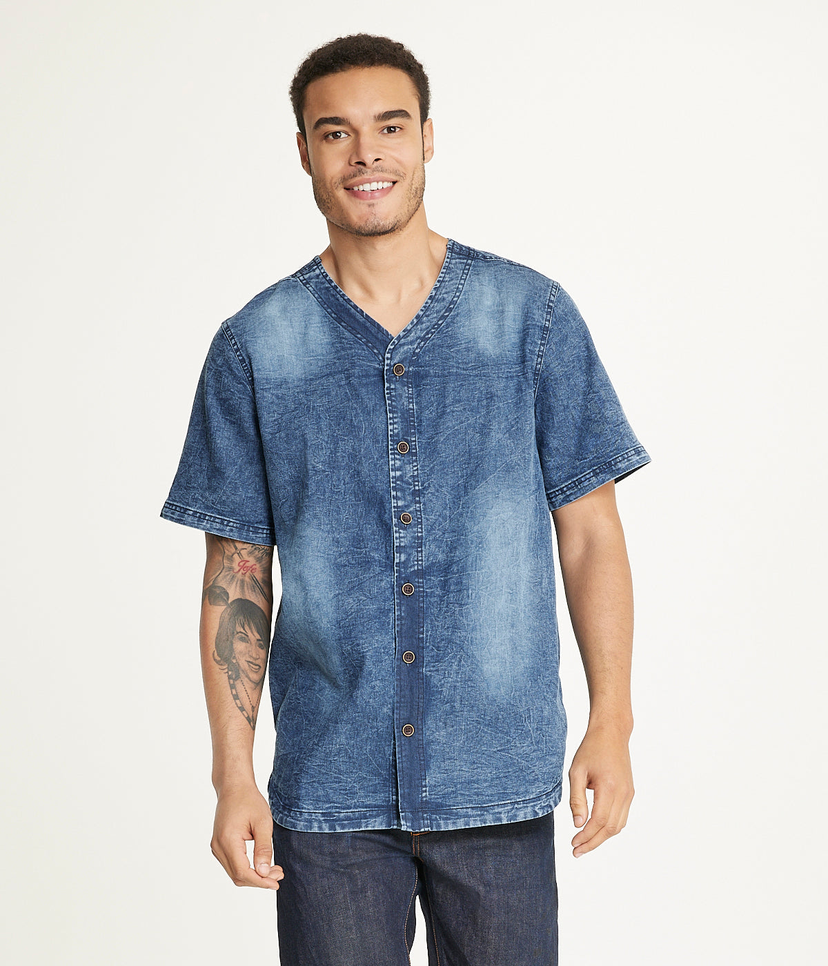 Brooklyn Laundry Men's Baseball Denim Shirt Rinse Denim