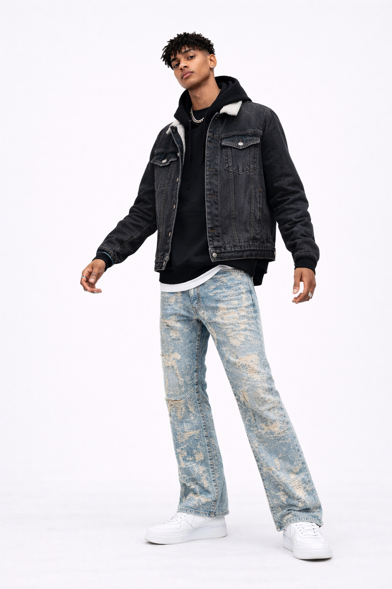 Distressed Straight Flare Jeans