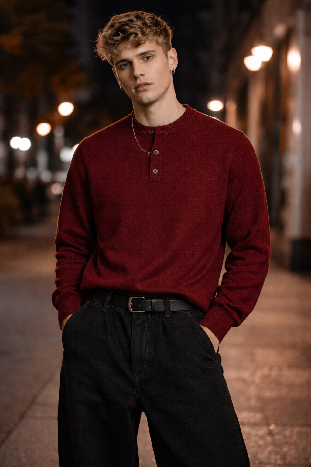 Long-Sleeve Henley Sweater