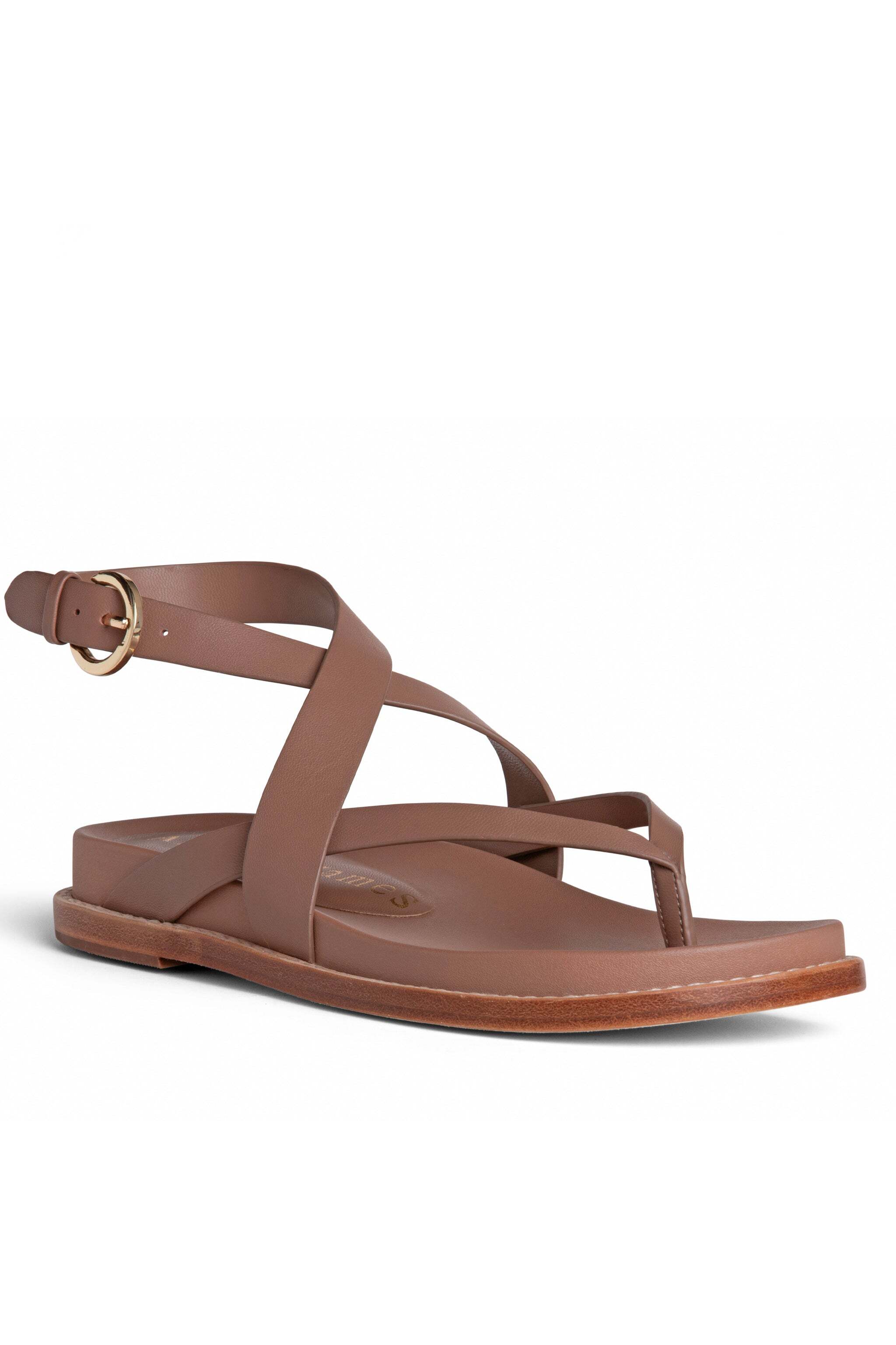 Allegra James Elise Brown Flat Leather Sandal