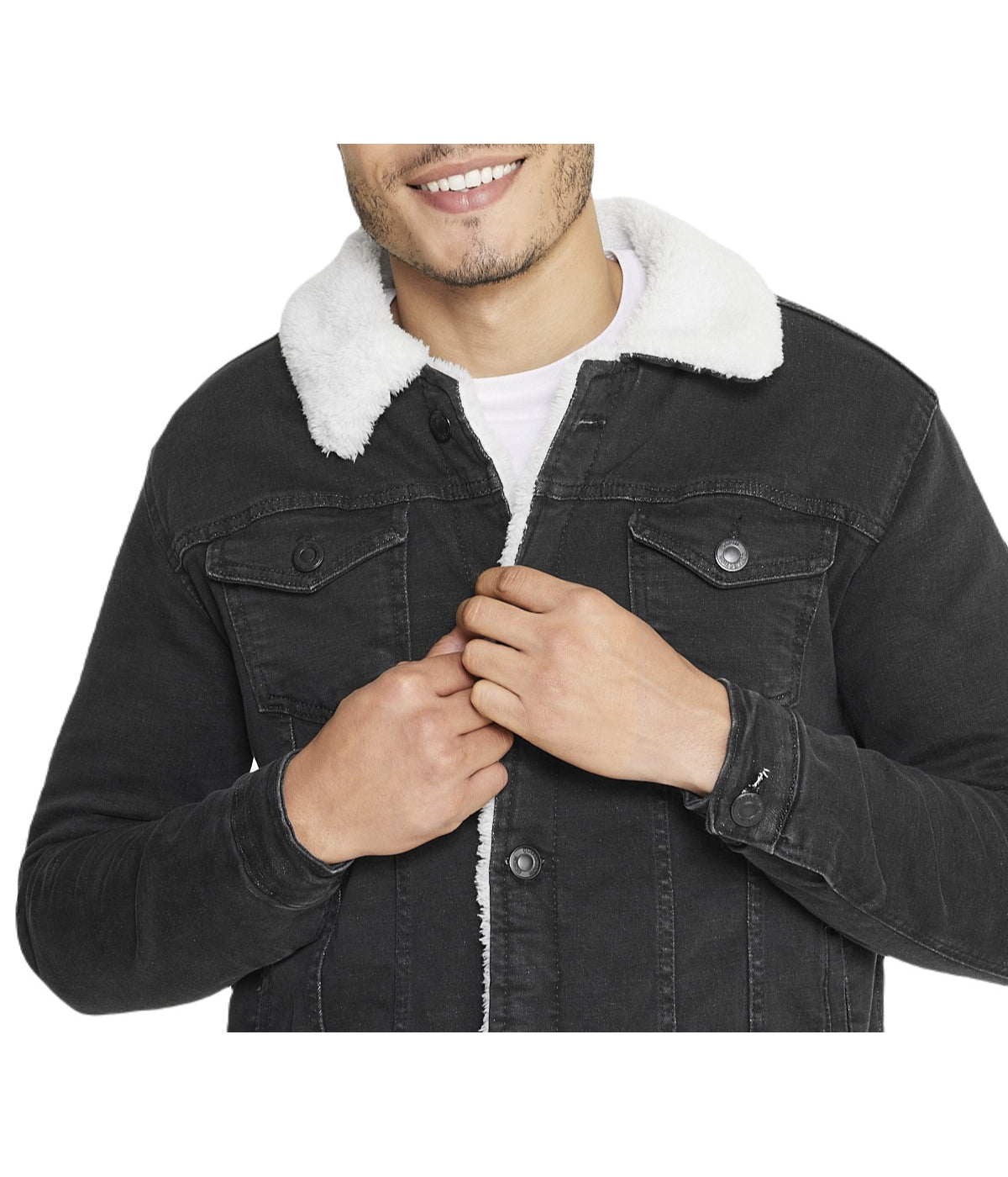 Sherpa Collar Black Denim Jacket