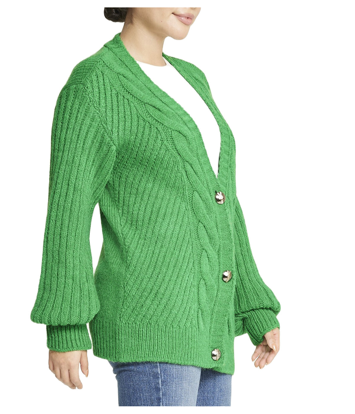 Deep V Cable Cardigan