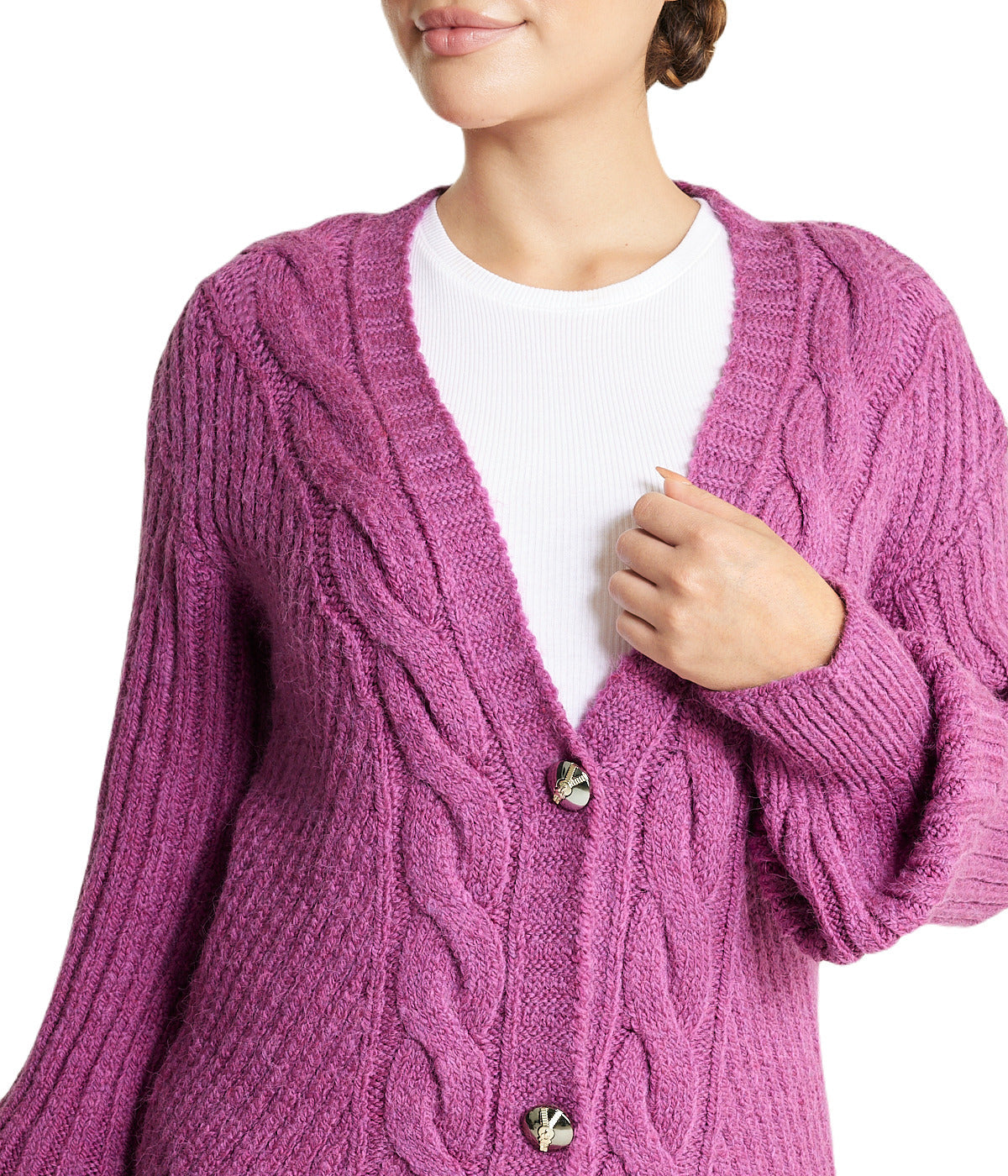Deep V Cable Cardigan