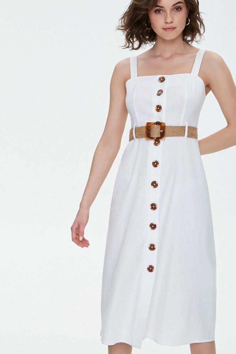 Linen-Blend Belted Midi Dress Linen-Blend Belted Midi Dress