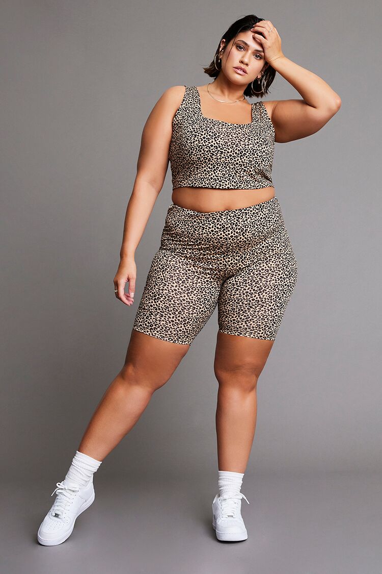 Plus Size Leopard Print Biker Shorts