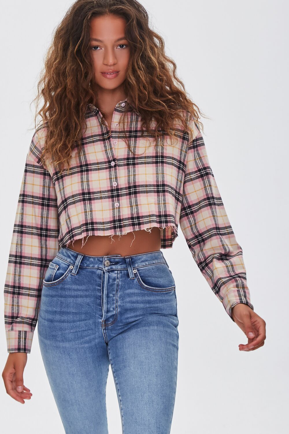 Crop Flannel Shirt with Padded Detail
