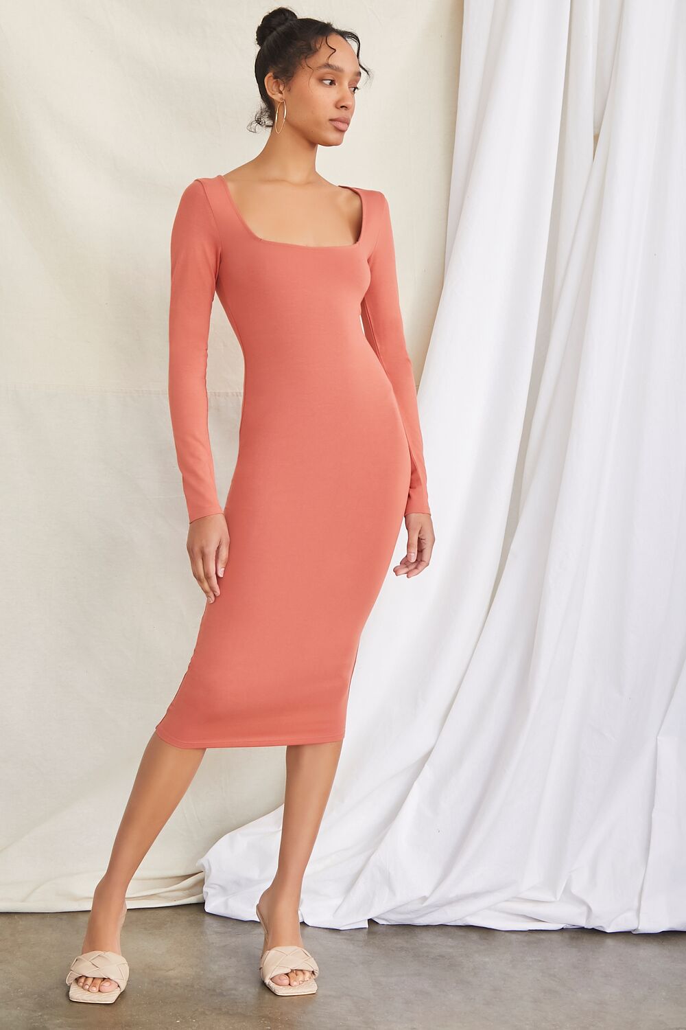 knee length dresses for ladies Bodycon Long-Sleeve Dress
