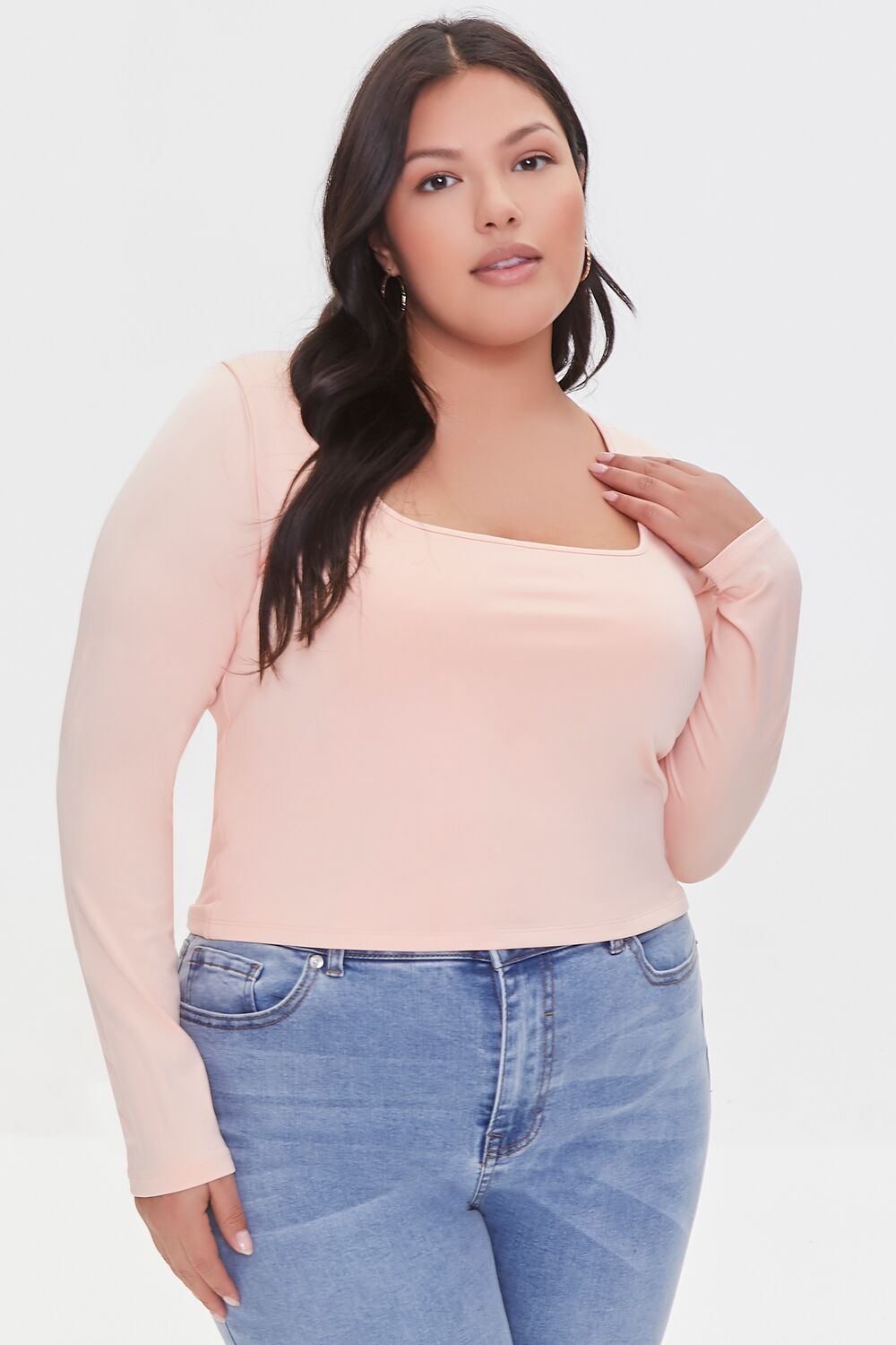 Plus Size Long-Sleeve Crop Top