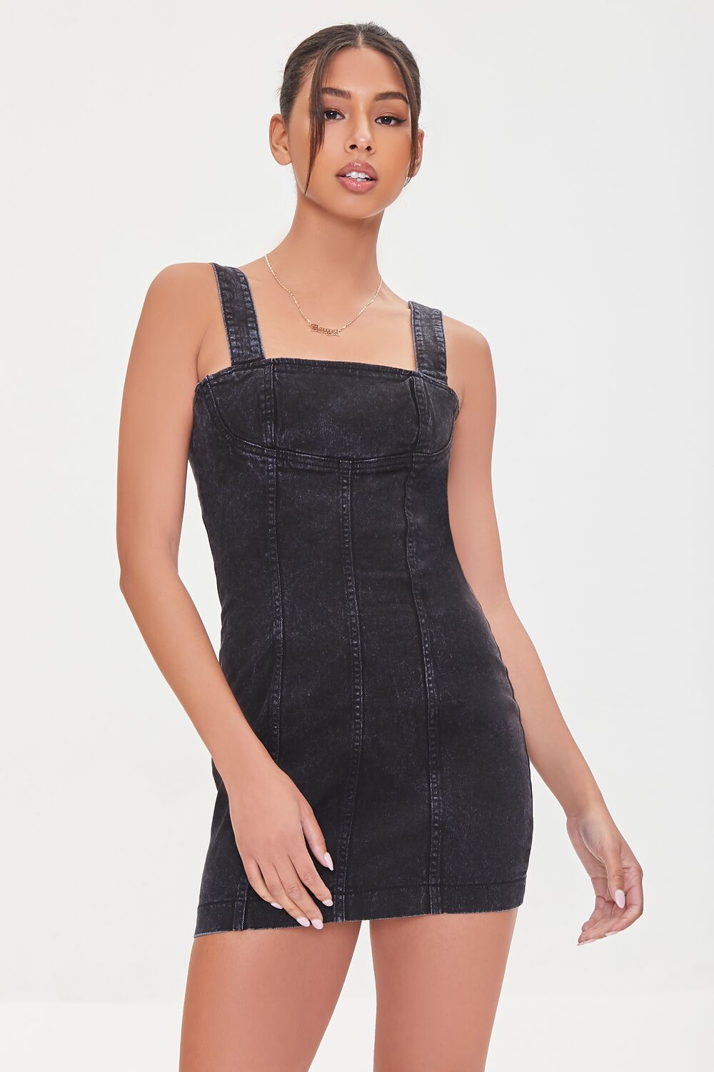 white christmas dresses Pintucked Denim Mini Shirt Dress main image 1