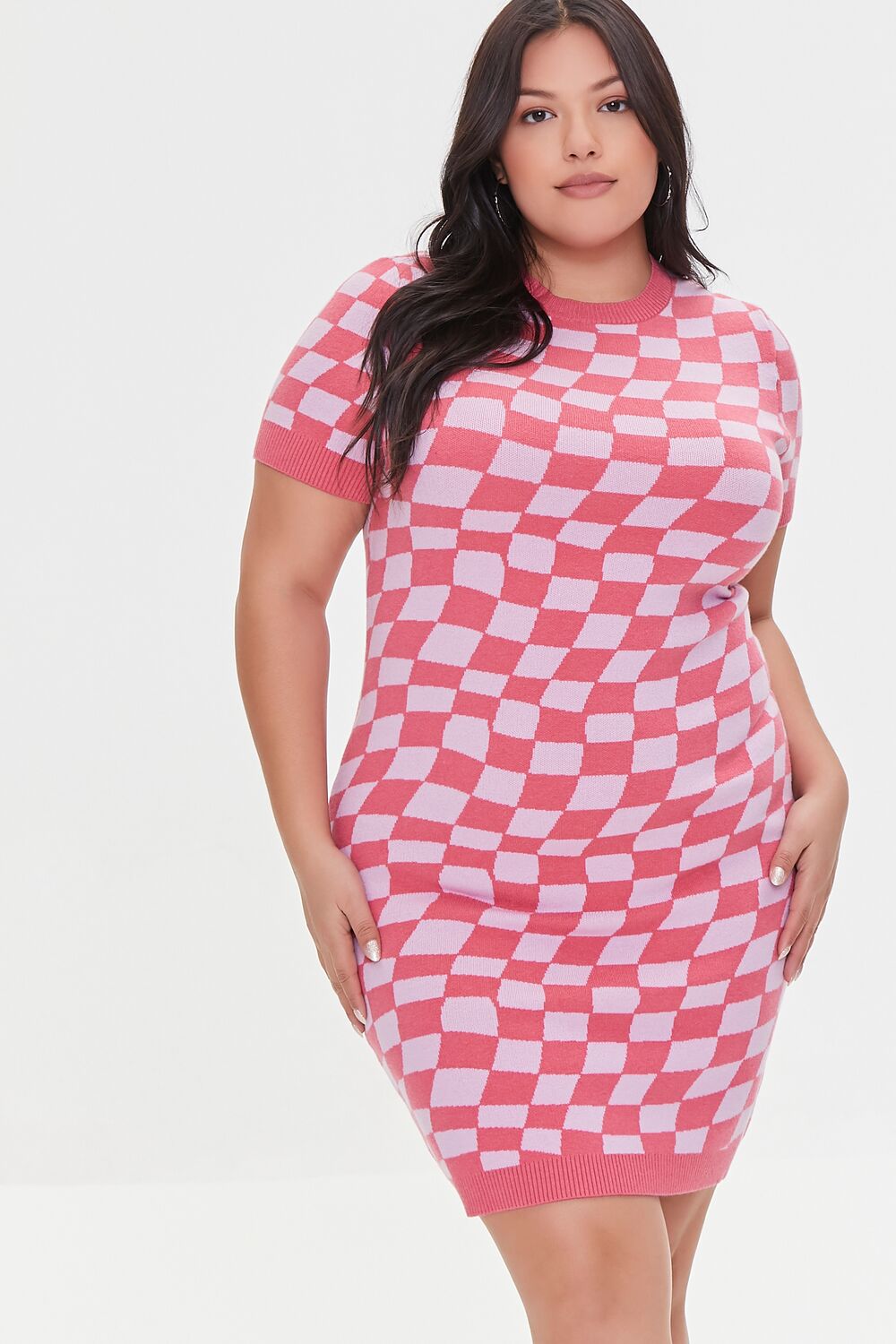 Plus Size Checkered Sweater Dress Plus Size Checkered Sweater Dress