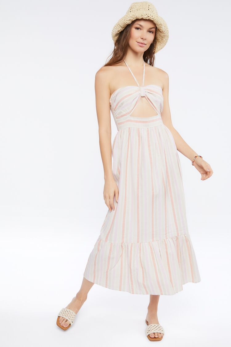 Striped Linen-Blend Midi Dress Striped Linen-Blend Midi Dress