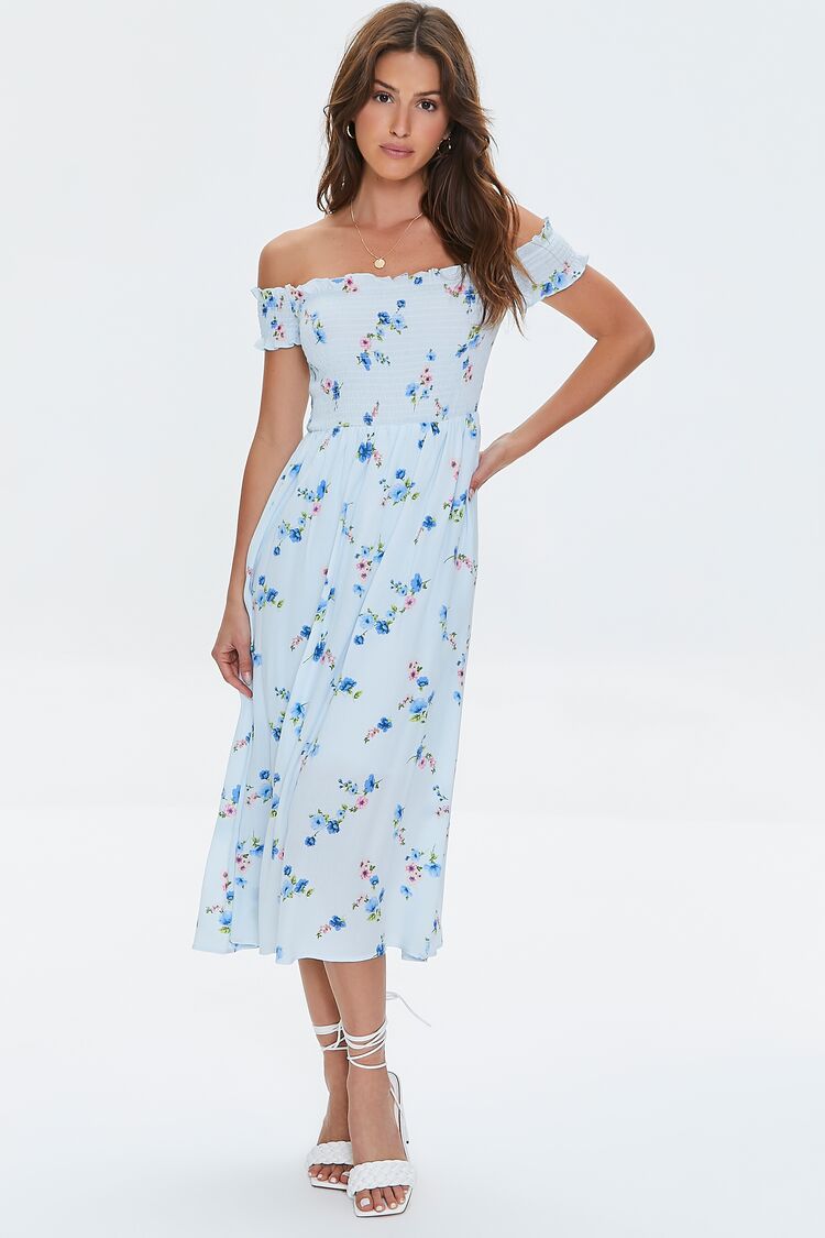 forever 21 floral off the shoulder dress Floral Off-the-Shoulder Midi Dress