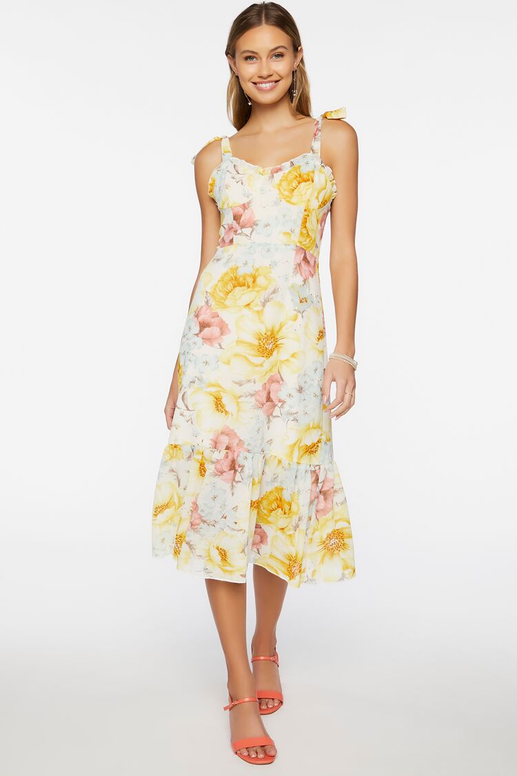 floral midi dress forever 21 Forever 21 Floral Midi Dress Black Purple Ruffle Sheer Front Slit Lined Size M