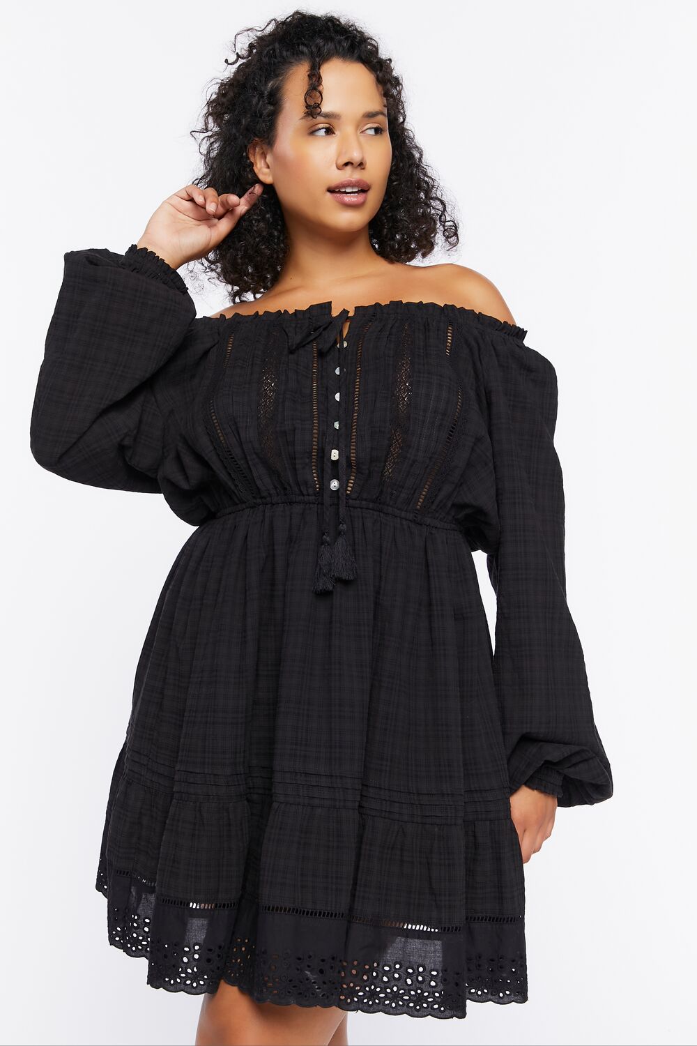 Plus Size Off-the-Shoulder Peasant Mini Dress Plus Size Off-the-Shoulder Peasant Mini Dress