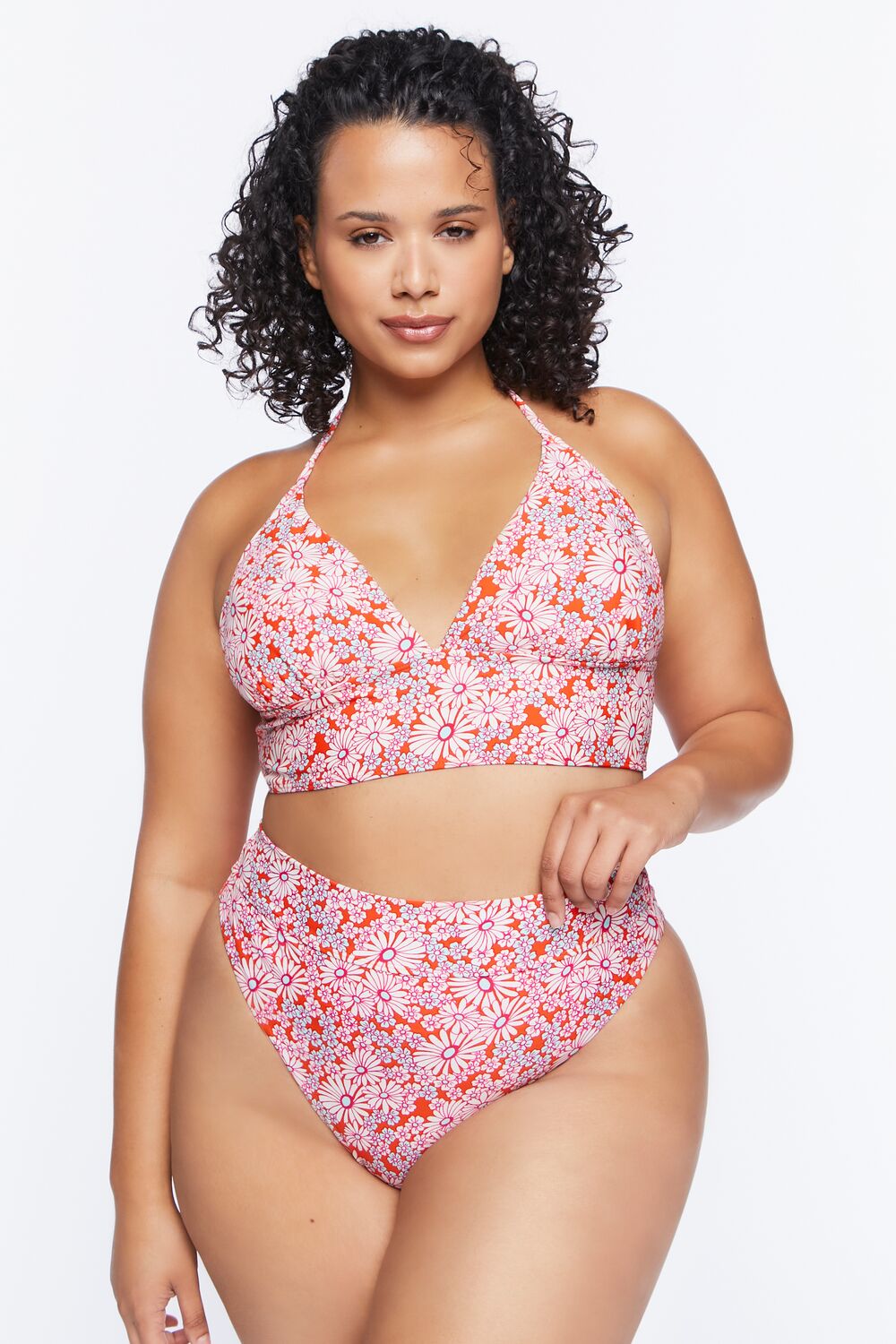 Plus Size Floral High-Rise Bikini Bottoms