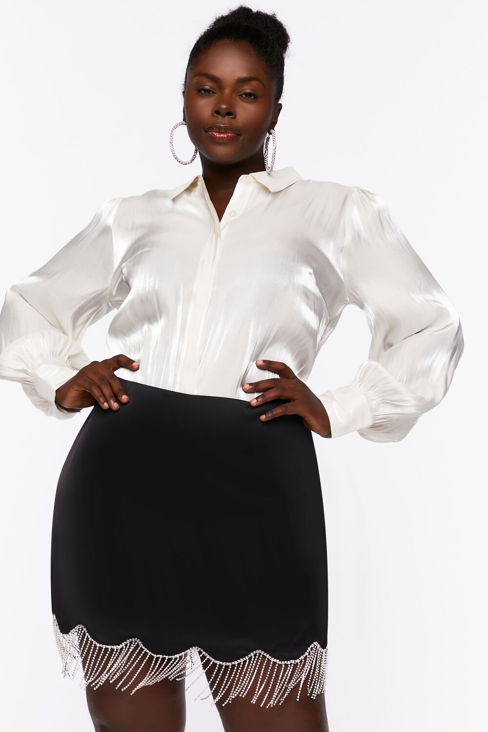 Plus Size Rhinestone Fringe Mini Skirt