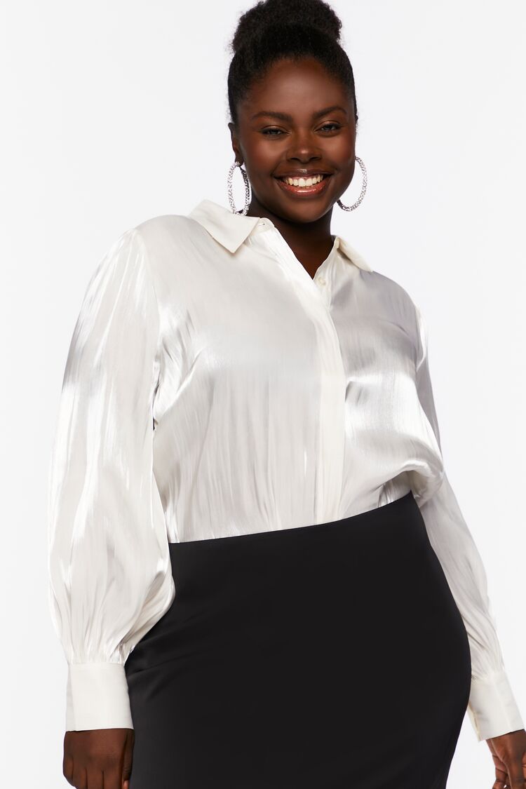 Plus Size Balloon-Sleeve Shirt, image size:750x1125