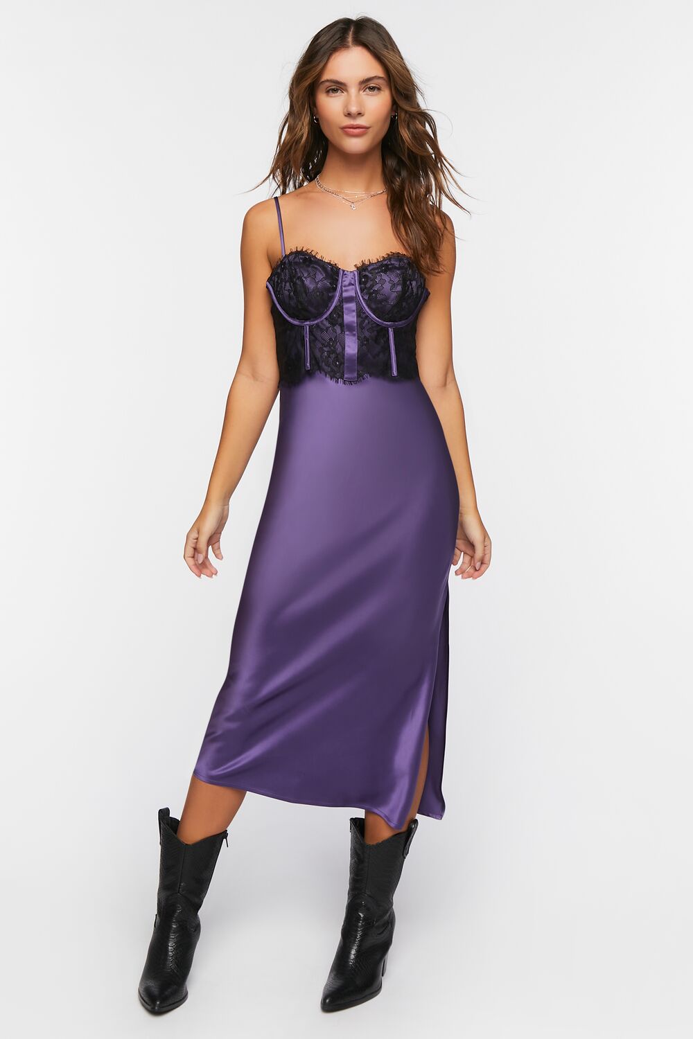 bustier satin midi dress Bustier Satin Slip Midi Dress