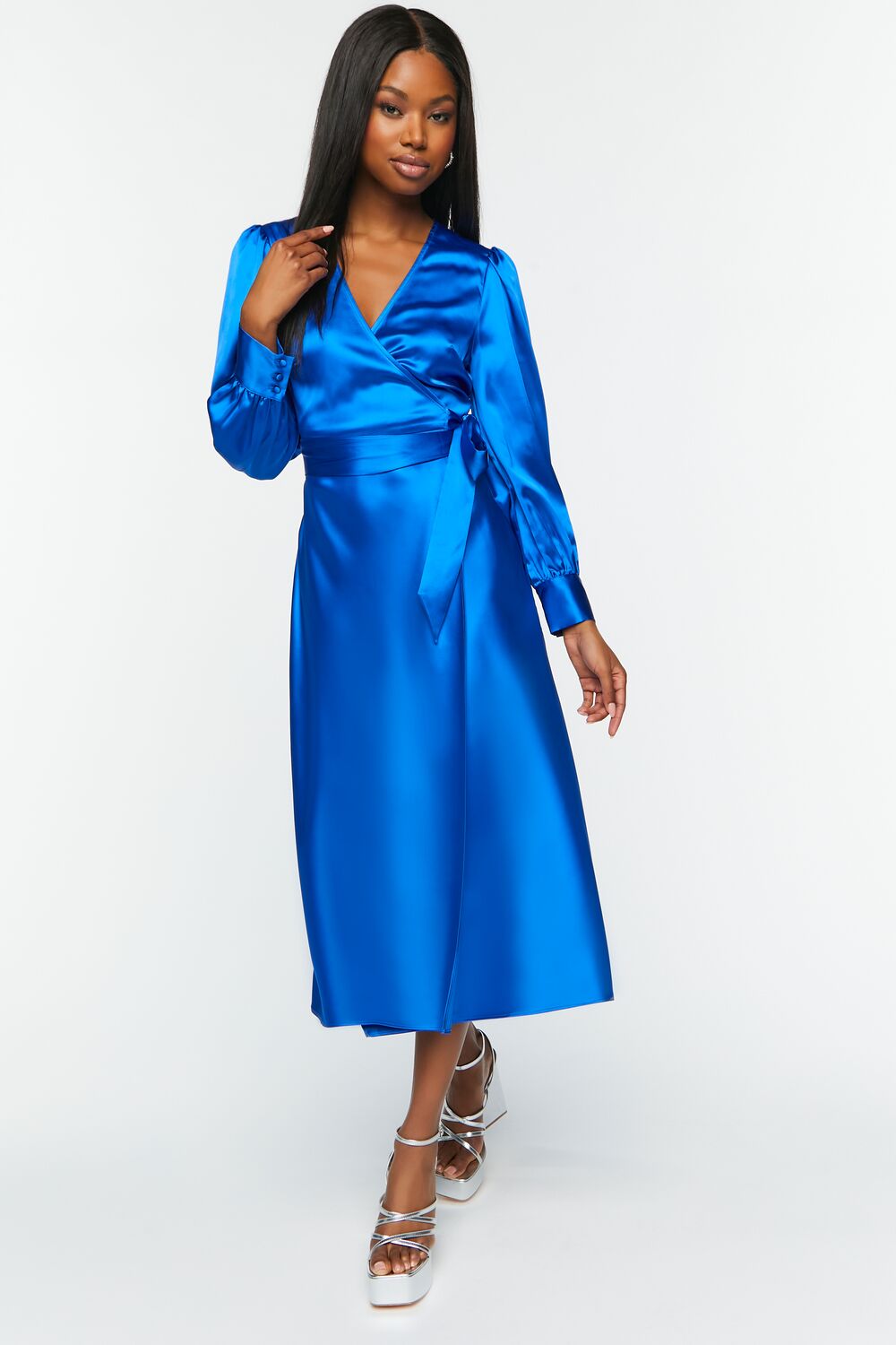 satin surplice dress Emerald Sparkle Satin Surplice Maxi Dress