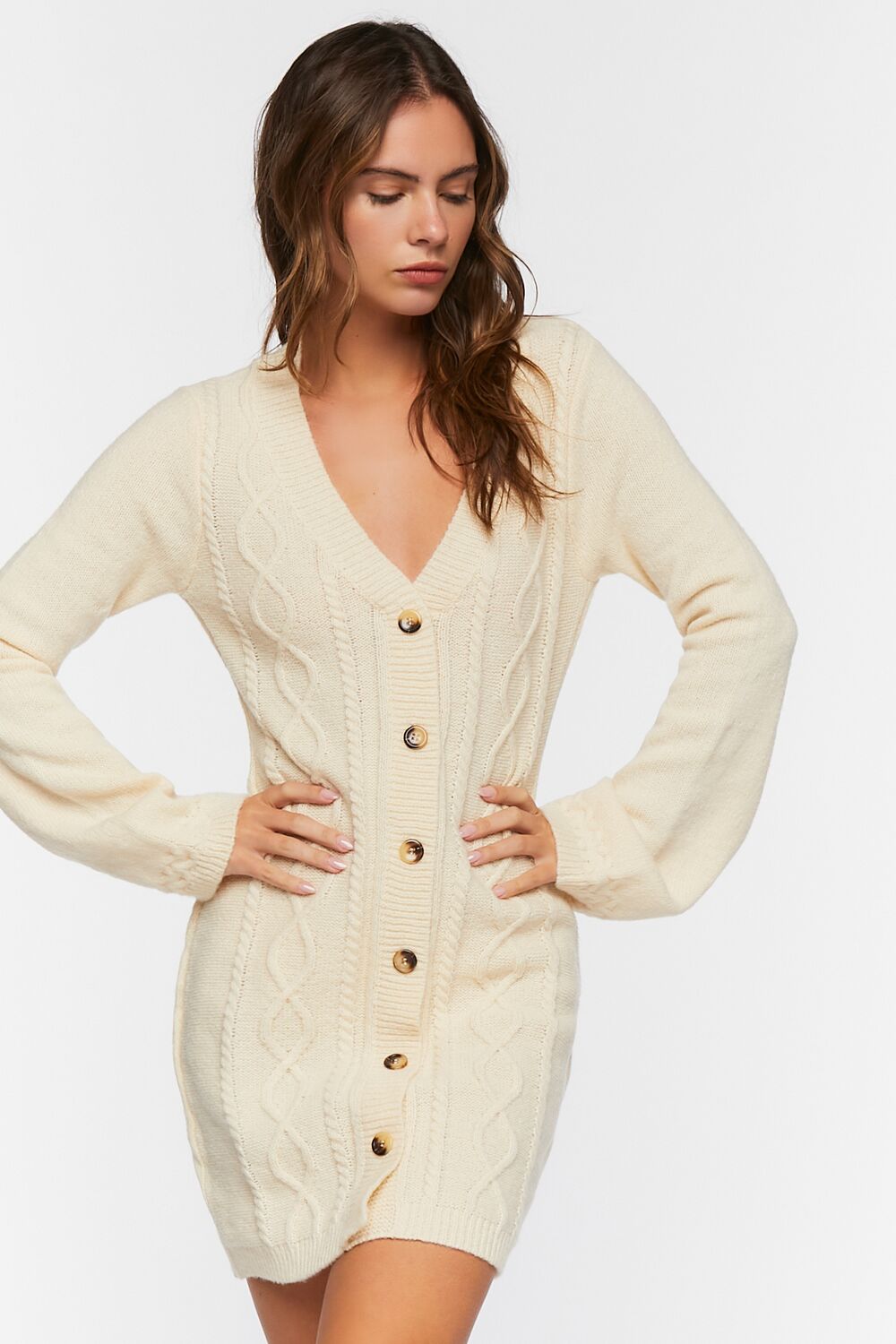 Cable Knit Button-Front Sweater Dress Cable Knit Button-Front Sweater Dress