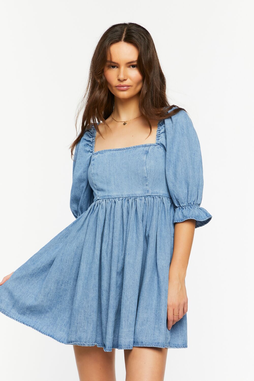white christmas dresses Denim Babydoll Mini Dress