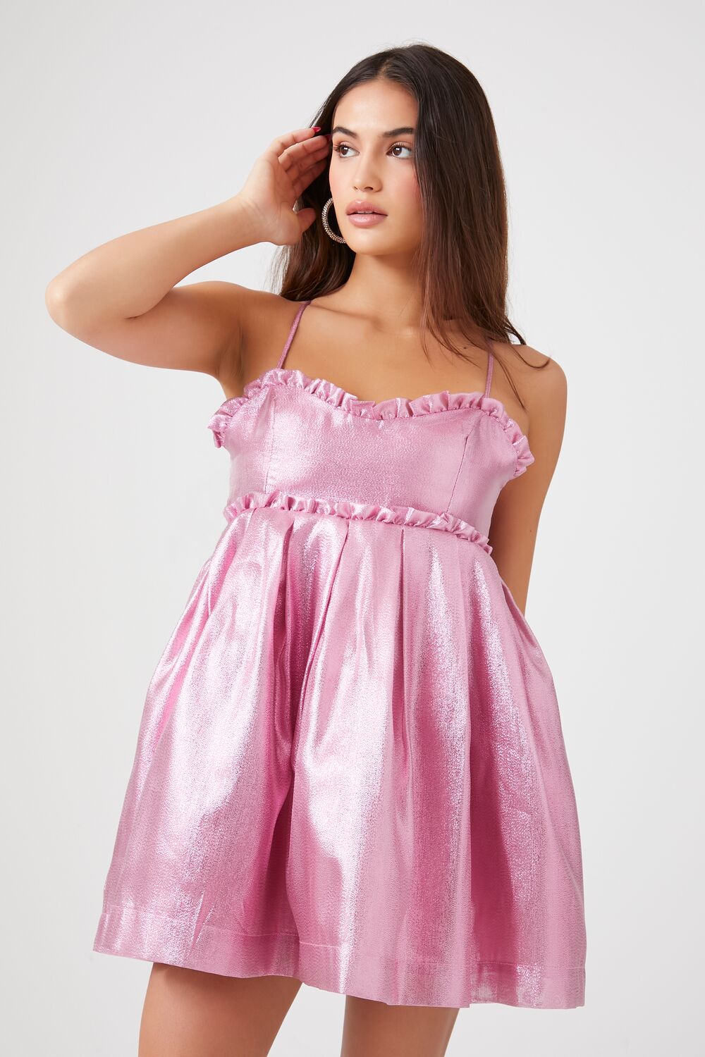 babydoll satin dress Metallic Bow Babydoll Dress PINK / M