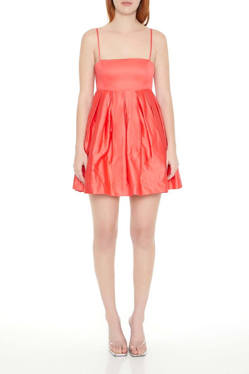 slim fit dress slacks Fit & Flare Cami Mini Dress in Coral-Swatch