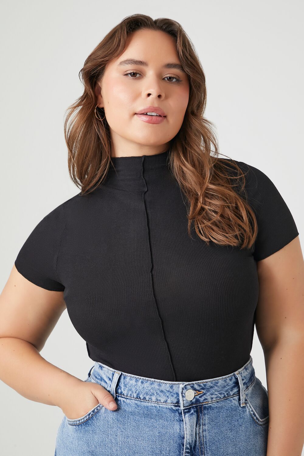 Plus Size Seamed Mock Neck Top