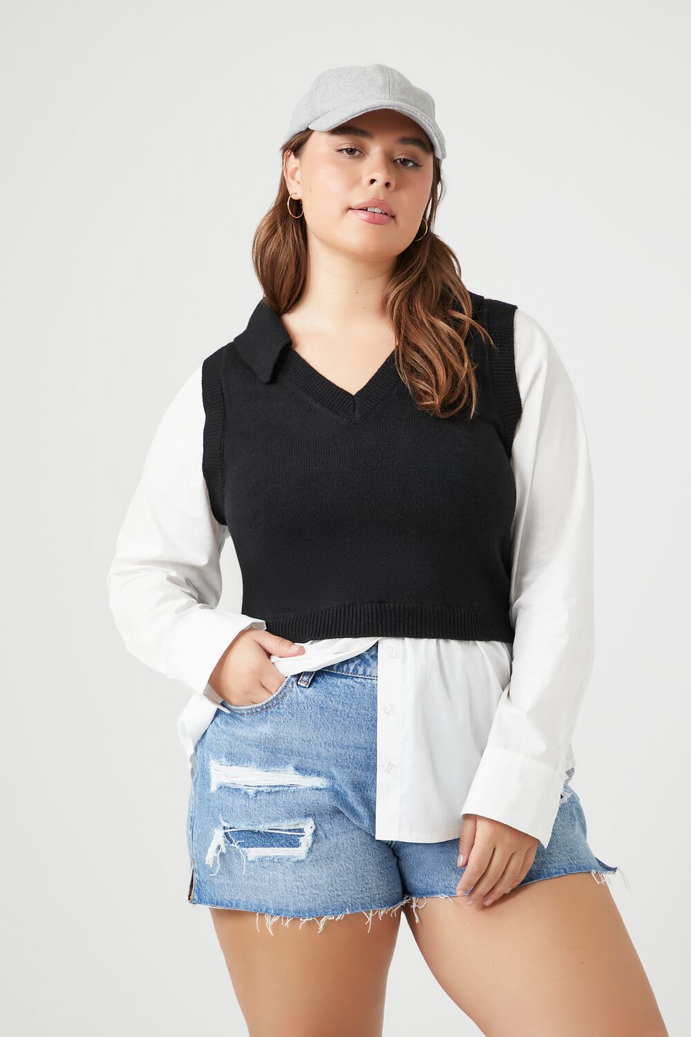 Plus Size Combo Sweater Vest Shirt