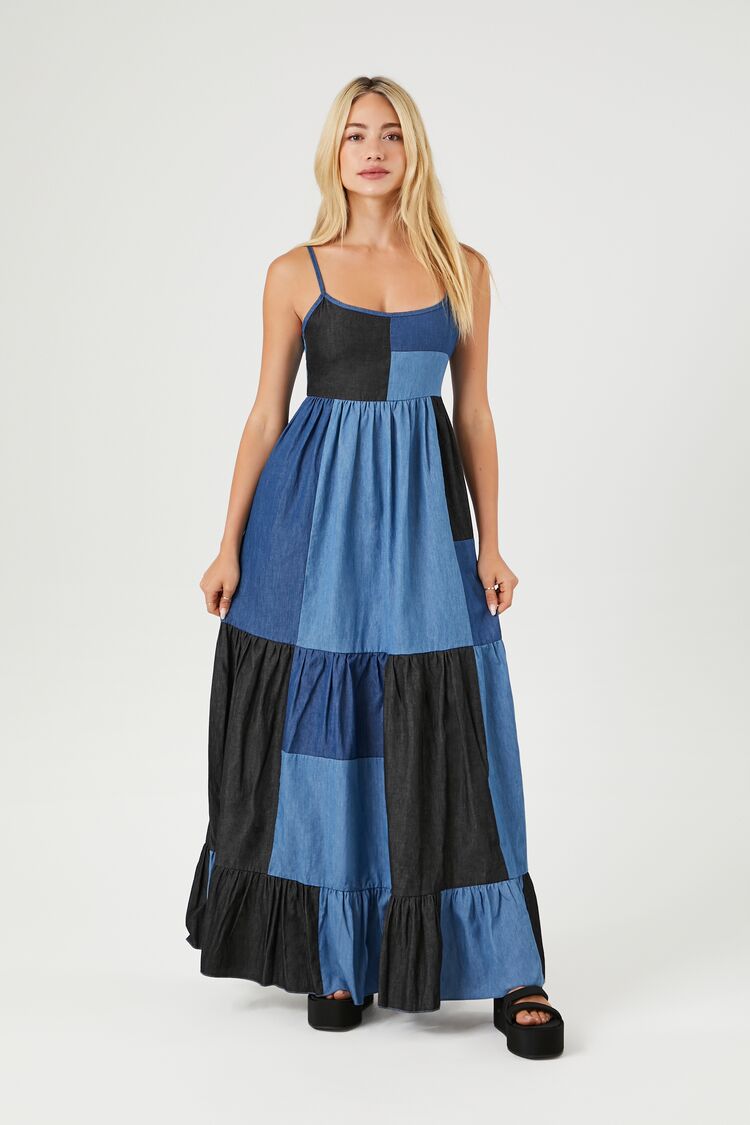 Patchwork Denim Maxi Dress
