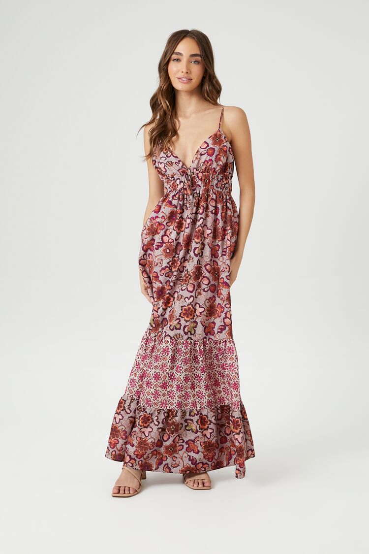 fitted lace wedding dress Tiered Reworked Floral Maxi Dress
