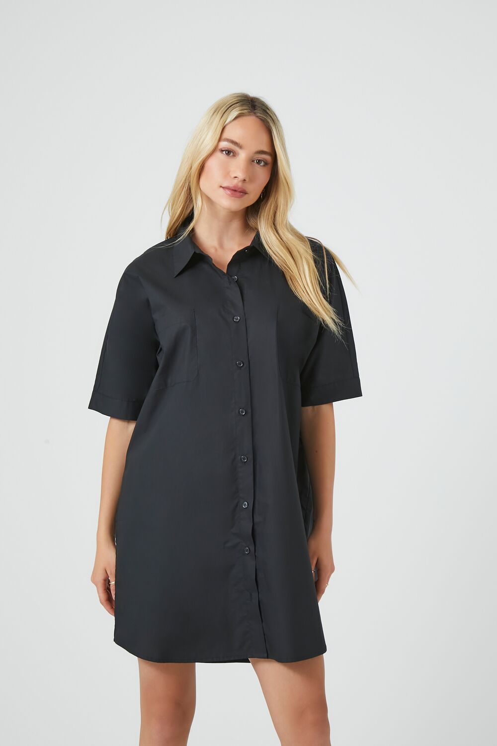 oversized poplin mini shirt dress Cotton Poplin Trapeze Mini Shirt Dress