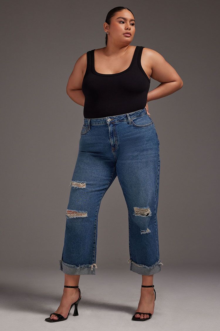 Plus Size Stretch-Denim Boyfriend Jeans