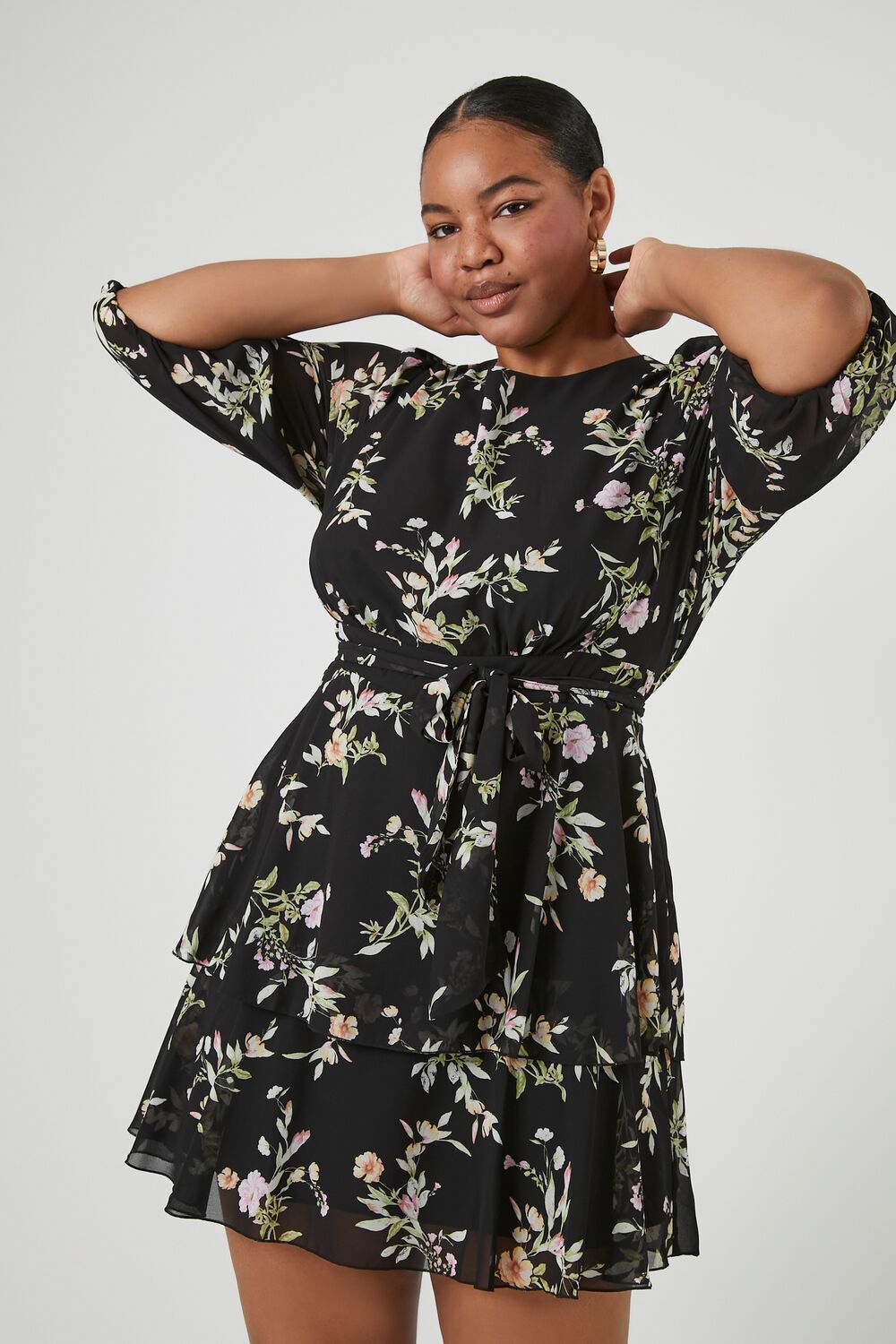 Plus Size Floral Ruffle Mini Dress