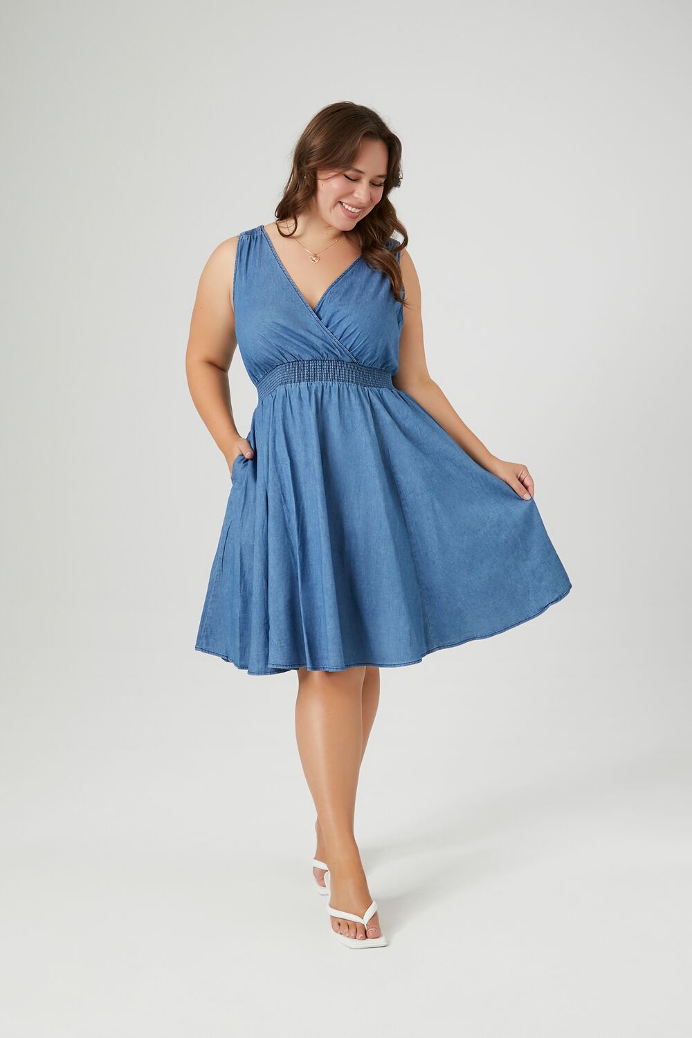 Plus Size Denim Fit & Flare Mini Dress Plus Size Denim Fit & Flare Mini Dress