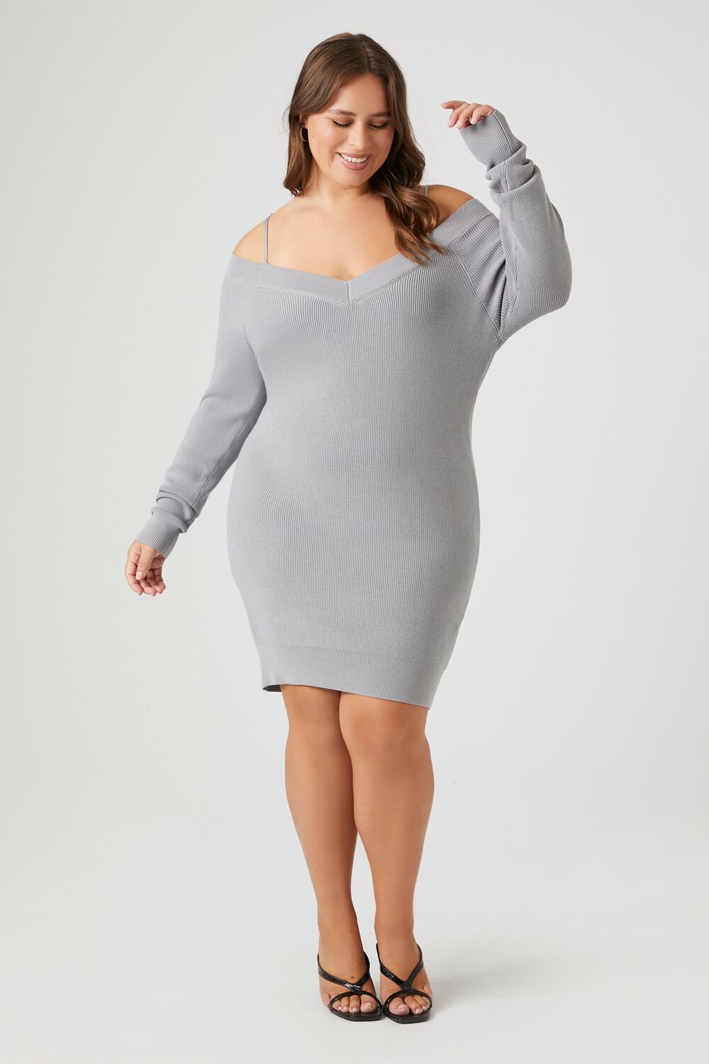 Plus Size Open-Shoulder Mini Sweater Dress Plus Size Open-Shoulder Mini Sweater Dress