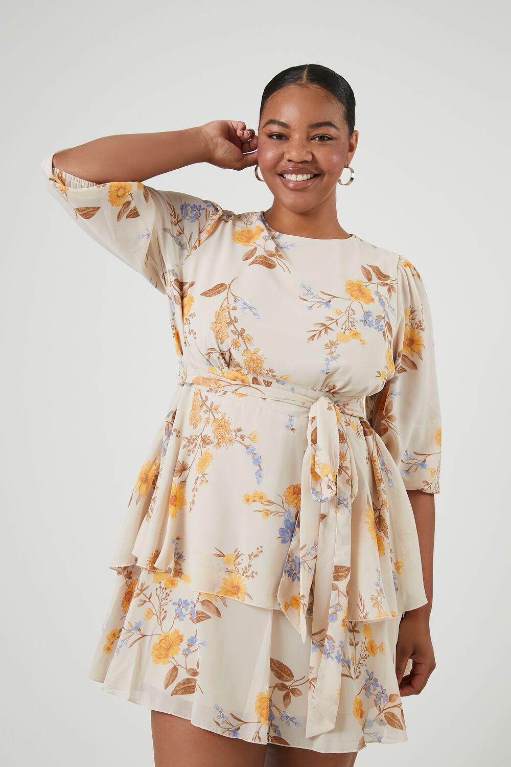 Plus Size Floral Tiered Ruffle Mini Dress