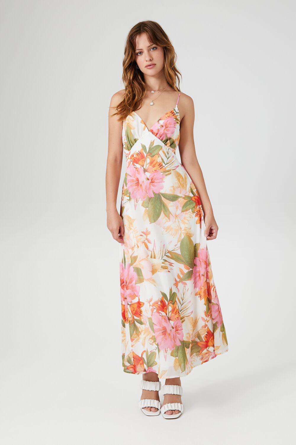 sachin and babi light blue dress Cream Floral Chiffon Long Sleeve Pleated Waist Maxi Dress