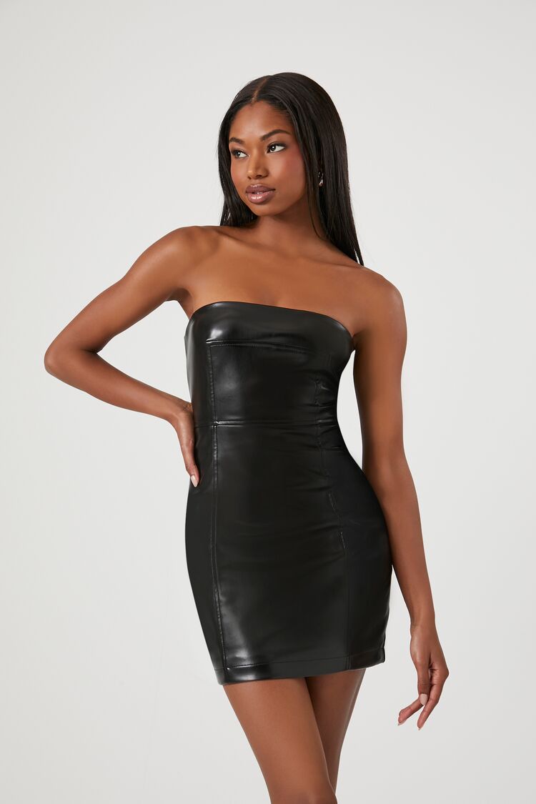Faux Leather Mini Tube Dress Faux Leather Mini Tube Dress