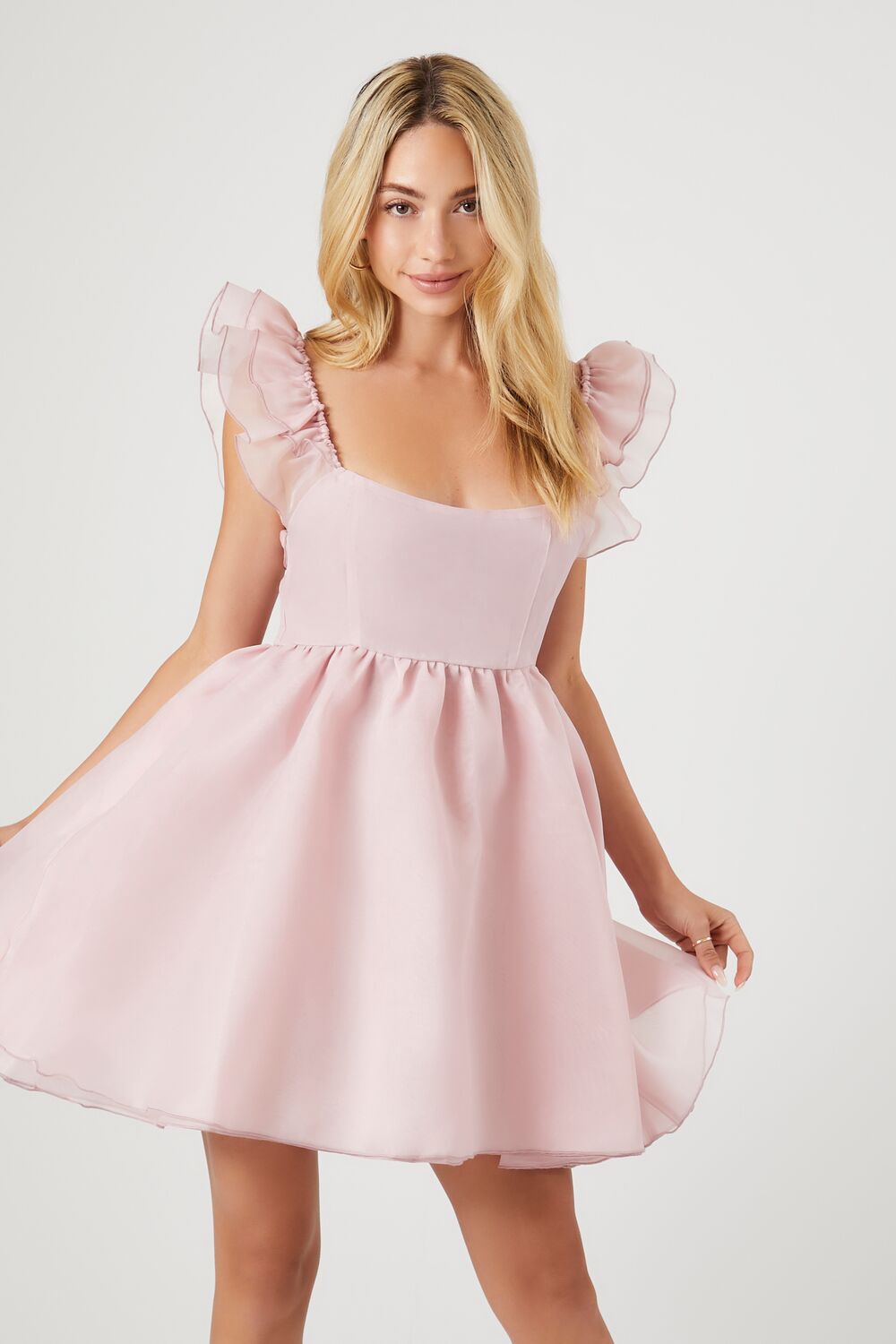 sachin and babi light blue dress Organza Butterfly-Sleeve Mini Dress